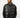 Men's black puffer vest with a high collar and leather-like finish, layered over a long-sleeved streetwear shirt.