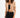 Model wearing the tan Ride Blazer, a cropped trendy outerwear piece with a black tube top and high-waisted denim.