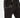 Close-up of James black denim streetwear pants featuring a silver side chain, O-ring hardware, and drawstring waist.