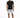 A man stands confidently in a fitted black t-shirt and distressed gray shorts, paired with black sneakers.