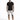 A man stands confidently in a fitted black t-shirt and distressed gray shorts, paired with black sneakers.