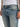 Close-up of distressed light blue denim jeans featuring a button closure and subtle fading details.