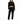 A model wearing a black cropped hoodie and matching joggers, paired with white sneakers, stands against a plain backg...