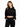 A woman models a black cropped hoodie with a drawstring and matching sweatpants, showcasing a relaxed style.