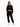 A woman models a black cropped hoodie and matching joggers, paired with white sneakers, on a plain background.
