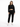 A model wearing a black cropped hoodie and matching joggers, paired with white sneakers, standing confidently.