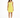 A woman stands in a bright yellow sleeveless dress, paired with black strappy heels, against a white background.