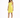 A model poses in a bright yellow sleeveless dress with side cutouts, paired with black high-heeled sandals.