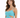 A woman with long, wavy hair poses in a light blue, sleeveless dress featuring cut-out details.