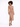 A model poses in a fitted, sleeveless dress with side cutouts and a thigh-high slit, paired with strappy heels.