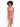 A model poses in a pink two-piece outfit featuring a cropped top and a high-slit skirt, showcasing a stylish look.