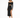 A model poses in a black off-the-shoulder dress with a cutout detail and a thigh-high slit.