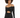 A model showcases a black off-shoulder top with a twist detail and a cutout, paired with a matching skirt.