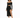 A model poses in a black off-the-shoulder dress with a cutout and thigh-high slit, paired with strappy heels.