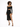A model poses in a black off-the-shoulder dress with a cutout and thigh-high slit, paired with strappy heels.