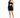 A model poses in a black, one-shoulder dress featuring a cutout and a fitted silhouette, complemented by strappy heels.