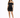A model poses in a fitted black off-the-shoulder dress with a ruched design and strappy heels.