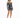 A model poses in a fitted, long-sleeve dress with a black and white tie-dye pattern and strappy neckline.