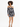 A model poses in a fitted, tie-dye dress with long sleeves and a crisscross neckline, showcasing a stylish look.