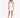 A model poses in a fitted white dress with thin straps, showcasing a sleek silhouette and stylish black heels.