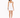 A model wearing a fitted white dress with thin straps, paired with black high-heeled sandals.