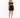 A model poses in a fitted black dress with a cutout design and ruched detailing, paired with strappy heels.