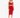 A model showcases a fitted red dress with a twist front and cut-out details, paired with strappy black heels.