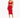 A model poses in a fitted red dress with a cutout design and thin straps, paired with strappy black heels.