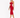 A model poses in a fitted red dress with cut-out details, paired with black strappy heels.