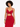 A model showcases a fitted red dress with a cut-out design and thin straps, featuring a shimmering texture.