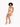 A model poses in a fitted, beige dress with a twist front and cut-out detail, paired with strappy heels.