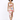 A model poses in a floral two-piece outfit featuring vibrant colors and a thigh-high slit, paired with black sandals.