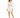 A model poses in a white long-sleeve dress featuring cut-out details and a fitted silhouette, paired with black heels.