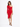 A model poses in a red, one-shoulder dress with a side slit, paired with black strappy heels.