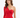 A model poses in a red, asymmetrical dress featuring a one-shoulder design and draped detailing.