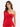 A model poses in a red, asymmetrical dress featuring a one-shoulder design and draped detailing.