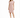 A woman stands in a relaxed-fit, short-sleeve pink dress paired with black strappy heels against a white background.