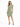 A woman stands confidently in a relaxed-fit, short-sleeve, olive green dress paired with black high-heeled sandals.