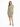 A woman stands in a relaxed, olive green dress with short sleeves and black strappy heels, showcasing a casual style.