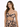 A model poses in a stylish animal print crop top with a twist front and matching ruched skirt.