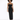 A model poses in a black, sparkly dress with cut-out details and thin straps, showcasing a stylish silhouette.