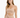 A model poses in a strapless, sparkly beige dress featuring a cut-out design and a knotted detail at the waist.