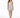 A model poses in a sleek, silver, form-fitting dress with thin straps and a ruched design.
