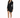 A woman stands confidently in a fitted black dress with a satin finish, featuring a deep V-neck and a side bow detail.
