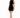 A model poses in a fitted black dress with side cutouts and lace-up detailing, paired with black heels.