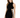 A model poses in a sleeveless black dress featuring side cutouts and crisscross detailing.