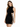 A model poses in a sleeveless black dress featuring side cutouts and crisscross detailing.