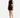 A model poses in a sleeveless black dress featuring side cutouts and crisscross detailing, paired with black heels.