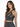 A model poses in a shimmering black sequined crop top with a unique halter neck design and keyhole cutout.