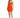 A woman wearing a fitted orange dress with a cutout detail, paired with white sneakers, standing against a plain back...